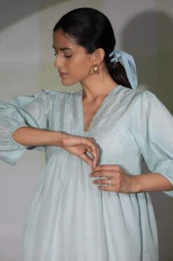 Deep Thee Icy Blue Moti Embroidered Gathered Dress -Inca Sales Store 25dt4 3