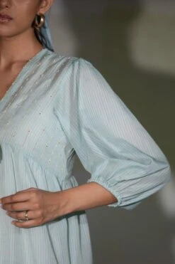 Deep Thee Icy Blue Moti Embroidered Gathered Dress -Inca Sales Store 25dt4 4