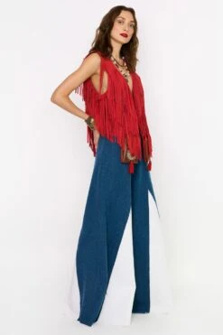 Rara Avis Red Fringed Leather Gilet -Inca Sales Store 25ra18 2
