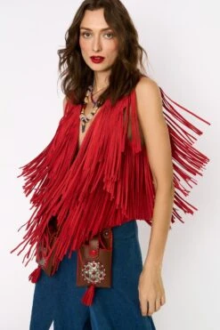 Rara Avis Red Fringed Leather Gilet -Inca Sales Store 25ra18 3