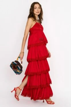 Rara Avis Red Tiered Embellished Maxi Dress -Inca Sales Store 25ra19 2