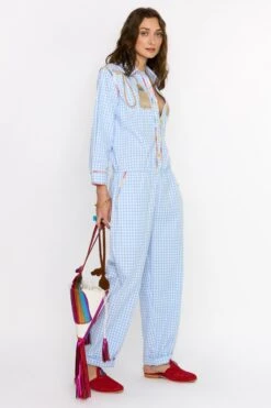 Rara Avis Sky Blue Hand Embellished Checkered Jumpsuit -Inca Sales Store 25ra26 2