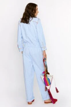 Rara Avis Sky Blue Hand Embellished Checkered Jumpsuit -Inca Sales Store 25ra26 4