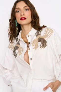 Rara Avis White Hand Embroidered Knots Shirt -Inca Sales Store 25ra3 2