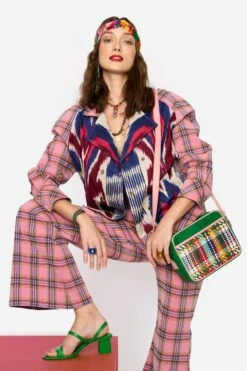 Rara Avis Pink Checkered Flared Pants -Inca Sales Store 25ra60 3