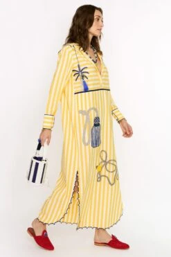 Rara Avis Yellow Hand Embellished Kaftan With A Hood -Inca Sales Store 25ra7 2