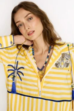Rara Avis Yellow Hand Embellished Kaftan With A Hood -Inca Sales Store 25ra7 4