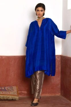 Shorshe Blue & Silver Pure Silk Jhabla Kurta Set -Inca Sales Store 261223she15 3