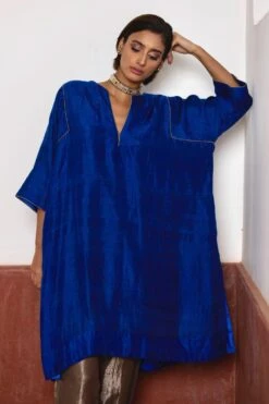 Shorshe Blue & Silver Pure Silk Jhabla Kurta Set -Inca Sales Store 261223she15 4