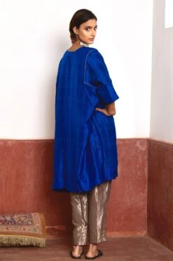 Shorshe Blue & Silver Pure Silk Jhabla Kurta Set -Inca Sales Store 261223she15 5