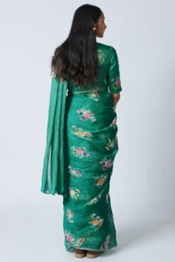 Nadiya Paar Jade Green Floral Bunch Linen Sari -Inca Sales Store 2623np12 5