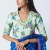 Nadiya Paar Off White V-neck Floral Blouse -Inca Sales Store 2623np21 1