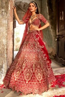 Jayanti Reddy Maroon Embroidered Lehenga Set