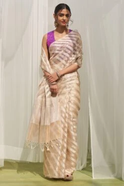 Five Point Five Vrishti Sari With Silver Stripes