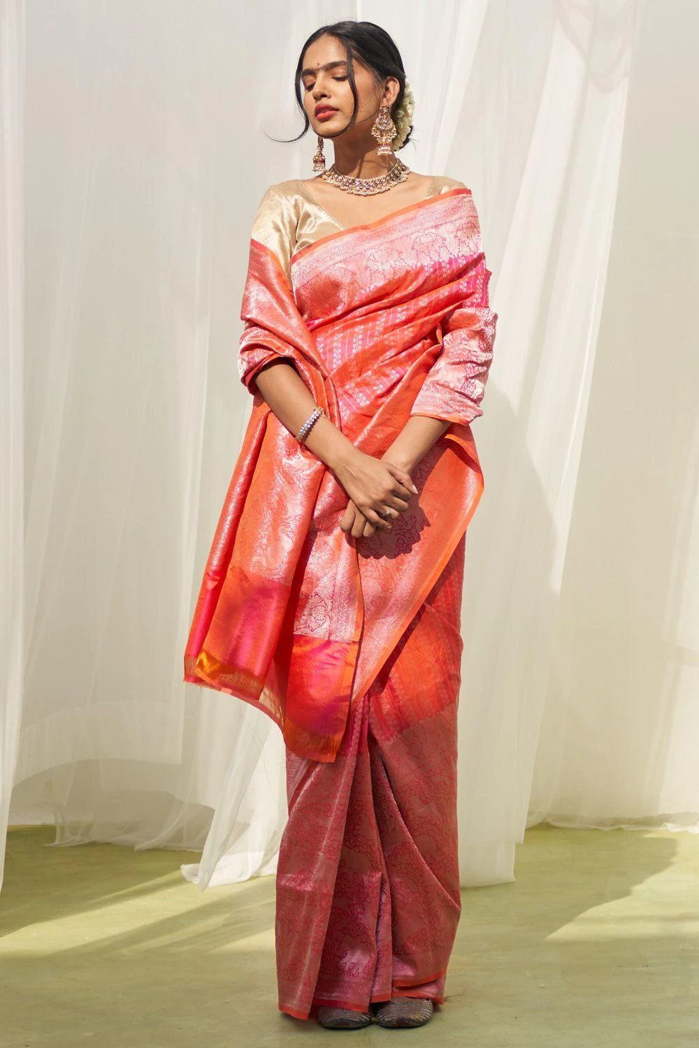 Five Point Five Nitara Pink Floral Sari 3 Five Point Five Nitara Pink Floral Sari