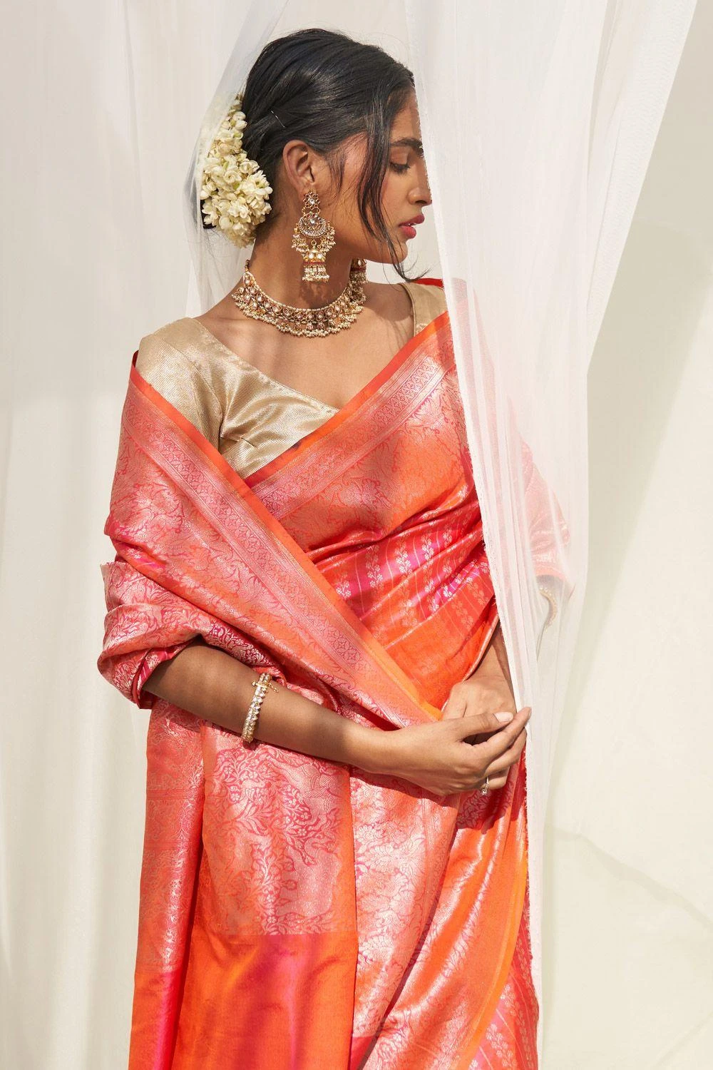 Five Point Five Nitara Pink Floral Sari 4 Five Point Five Nitara Pink Floral Sari - Image 2