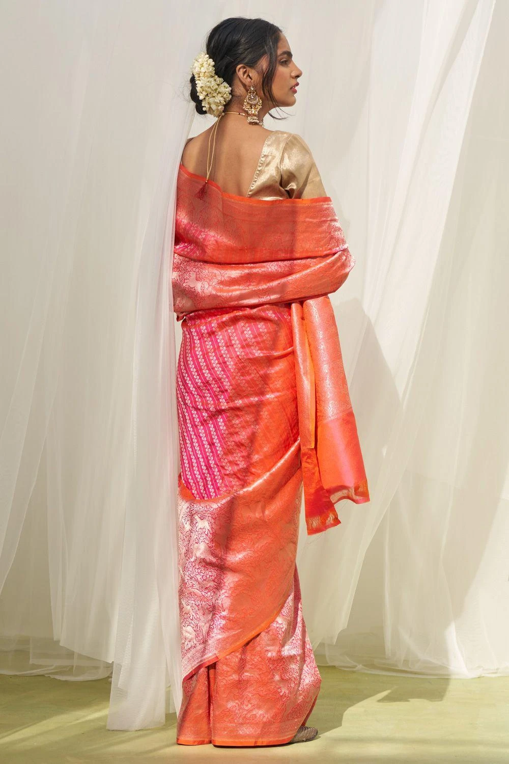 Five Point Five Nitara Pink Floral Sari 6 Five Point Five Nitara Pink Floral Sari - Image 4