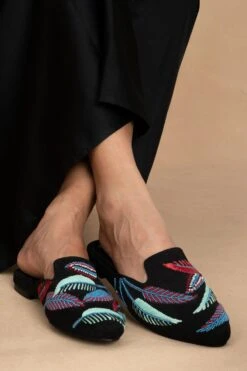 Nomada Black Raffia Embellished Mules