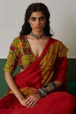 Medha Green Hand Embroidered Backless Blouse