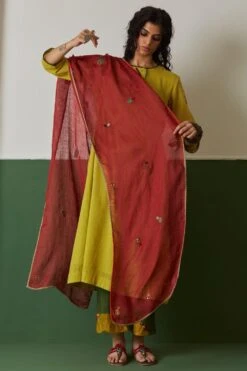 Medha Orange Hand Embroidered Dupatta