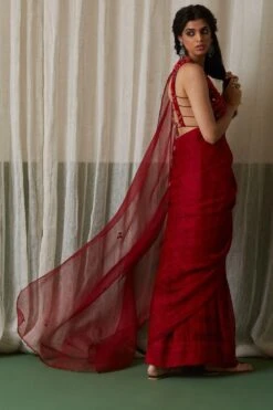 Medha Red Hand Embroidered Sari -Inca Sales Store 268med3 2