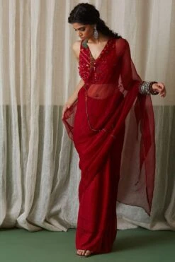 Medha Red Hand Embroidered Sari -Inca Sales Store 268med3 3