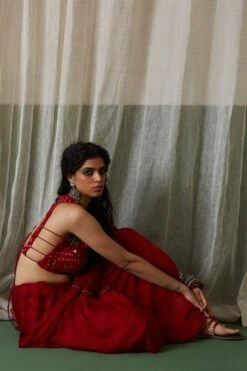 Medha Red Hand Embroidered Sari -Inca Sales Store 268med3 4