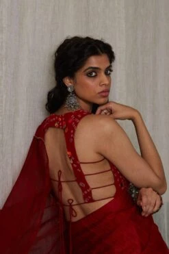 Medha Red Hand Embroidered Sari -Inca Sales Store 268med3 5