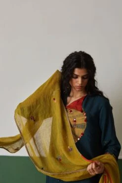 Medha Green Hand Embroidered Dupatta