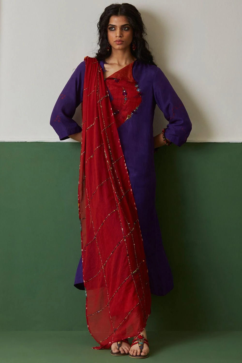 Medha Red Hand Embroidered Dupatta 3 Medha Red Hand Embroidered Dupatta