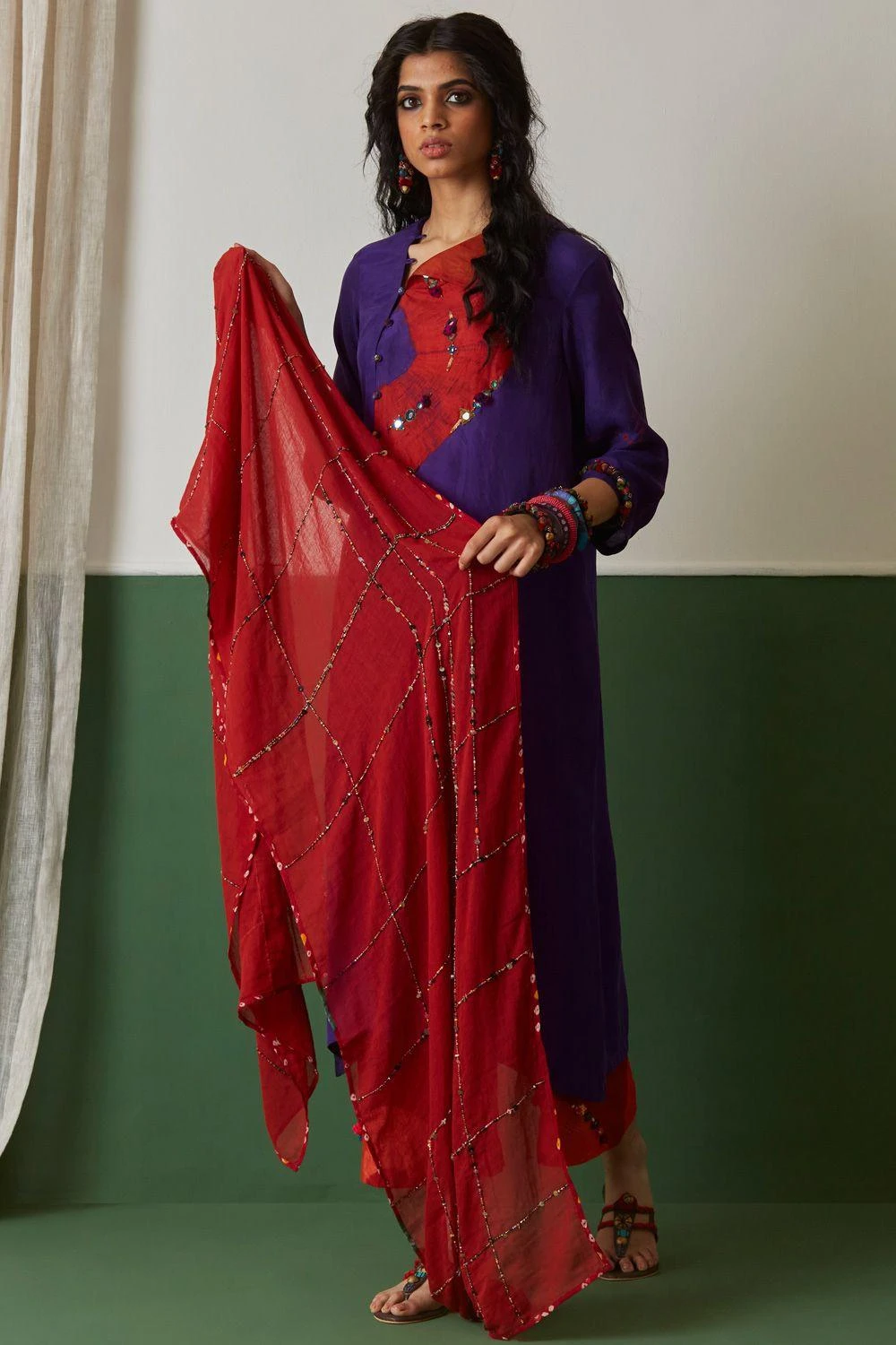 Medha Red Hand Embroidered Dupatta 4 Medha Red Hand Embroidered Dupatta - Image 2