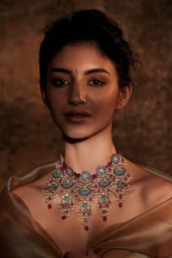 Tarun Tahiliani Accessories Turquoise Handcrafted Floral Necklace