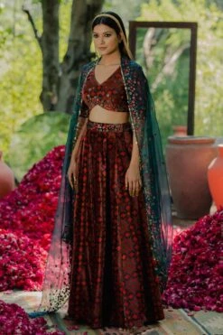 Pooja Keyur Teal Aari Embroidered Lehenga Set -Inca Sales Store 2701pk14 2