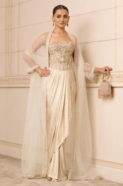 Tarun Tahiliani Ivory Hand Embellished Cape Set