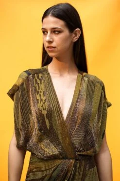 Nikita Mhaisalkar Green Overlap Hand-embroidered Dress -Inca Sales Store 2710nm7 4