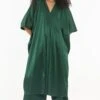 Three Emerald Green V-neck Kaftan Set
