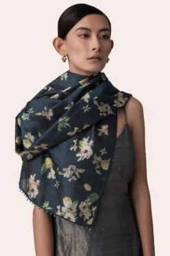 November Noon Citrus Heat Navy Blue Scarf -Inca Sales Store 271nn25 2