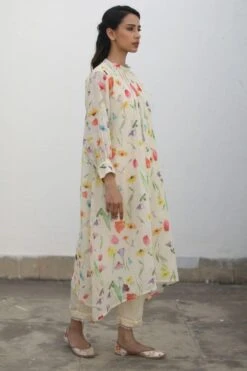 Begum Pret Nilofer Ivory A-line Floral Kurta Set -Inca Sales Store 272bgp6 2