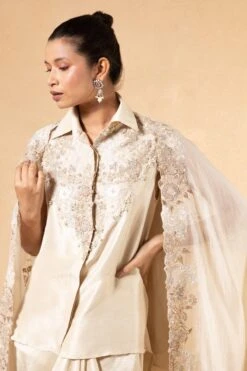 Anamika Khanna Ivory Embellished Cape Style Shirt & Pick Up Skirt -Inca Sales Store 27323ank1 5