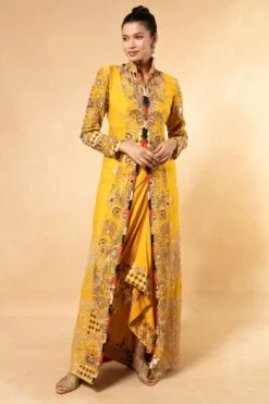 Anamika Khanna Yellow Embellished Jacket & An Asymmetric Skirt