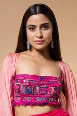 Saaksha & Kinni Pink Abstract Printed Mirror Embellished Cape Set -Inca Sales Store 27423sk3 4