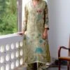 Archana Jaju Ivory Sage Handpainted Kalamkari Kurta Set