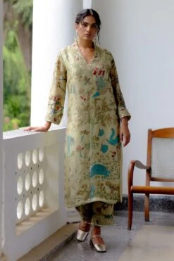 Archana Jaju Ivory Sage Handpainted Kalamkari Kurta Set -Inca Sales Store 27923aja9 3