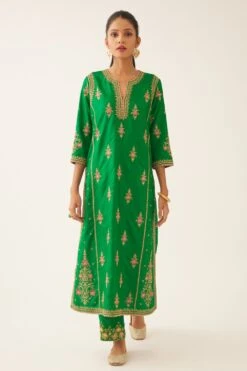 KORA Green Thread Embellished Kalidar Kurta Set -Inca Sales Store 27923ka14 2