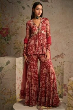 Ridhi Mehra Red Floral Printed Sharara Set