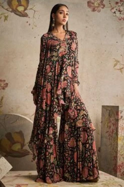 Ridhi Mehra Black Floral Embellished Gharara Set