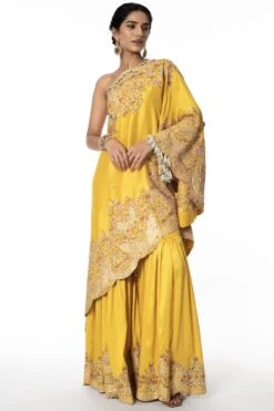 Anamika Khanna Yellow Embroidered Tunic With A Sharara