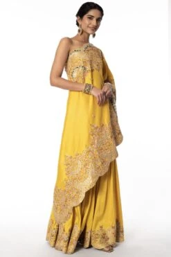 Anamika Khanna Yellow Embroidered Tunic With A Sharara -Inca Sales Store 279an1 3