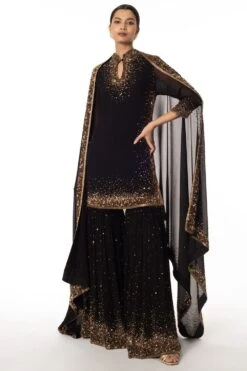 Nakul Sen Black Sequin Embroidered Sharara Set