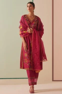 Chandrima Fuchsia Applique Dupatta